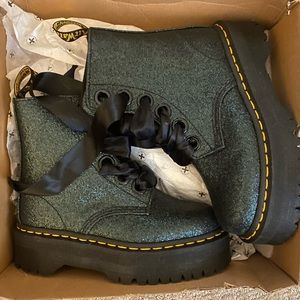 Black Sparkly platform doc martens with ribbon laces